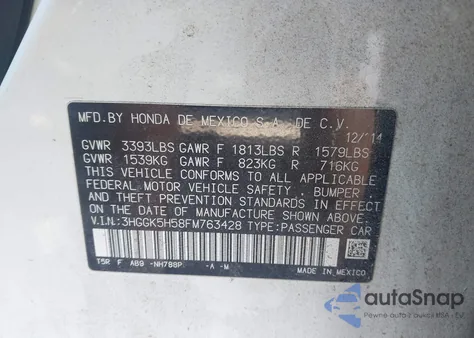 2015 Honda Fit Lx z USA, uszkodzony, nr VIN 3HGGK5H58FM763428